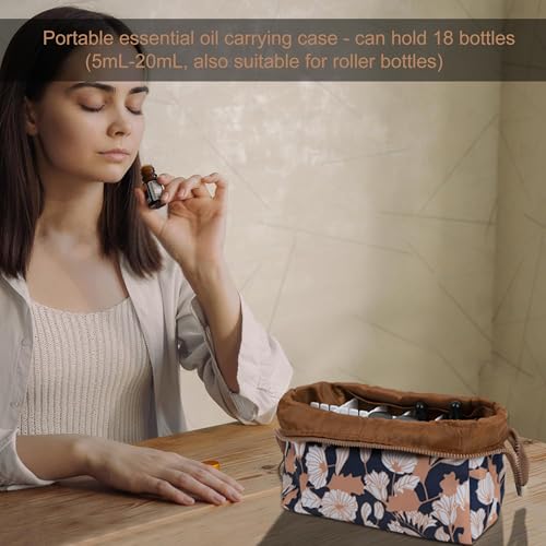 Essential Oil Carrying Case - Holds 18 Bottles (5mL-20mL, Also Fits for Roller Bottles), Travel Essential Oil Bag for Purse, Portable Organizer for Essential Oils and Accessories