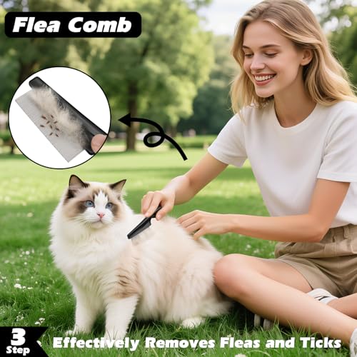 Blue Self-Cleaning Pet Slicker Brush & Dematting Comb Set for Dogs, Cats, Horses