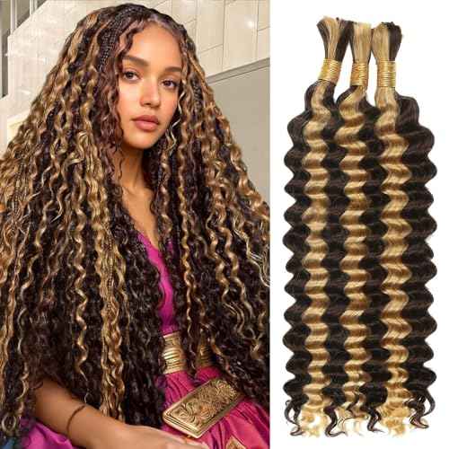 4/27 Boho Human Braiding Hair Curly for Boho Braids Bohemian 100% Human Hair for Braiding Wet and Wave Deep Wave Bulk Human Hair for Boho Knotless Braids No Weft 3 Bundles 20 Inch