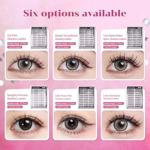 Glue-Free Cluster Eyelashes - 12MM Natural Wispy Lashes