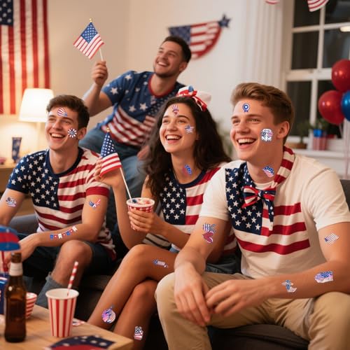 82 PCS Glitter 4th of July Temporary Tattoos American USA Flag Patriotic Fake Tattoo Sticker Red White and Blue Party Supplies for Kids Women Men Memorial Day, Independence Day, Labor Day
