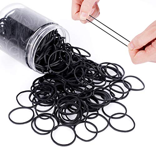 Black Rubber Hair Bands, 1.25" Elastic Ties for Thick Hair (330 pcs)