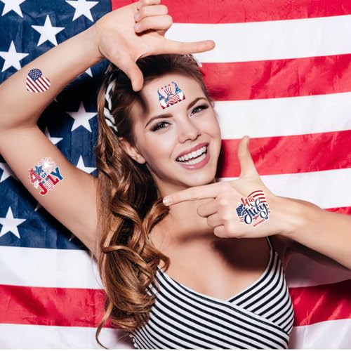 4th of July Temporary Tattoos - 48 Piece Waterproof Patriotic Design Set