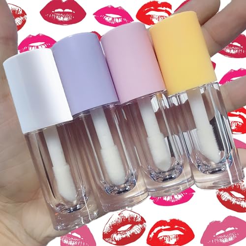 Qeuly 4Pcs 6ml Empty Lip Gloss Tubes with Wand & Colorful Caps