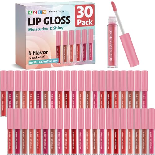 AZEN 30 Pack Lip Gloss Set - Shimmery High Shine Colors