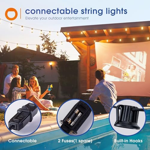 addlon 50FT LED Outdoor String Lights Waterproof Patio Lights with 16 Shatterproof ST38 Replaceable Bulbs(1 Spare), Dimmable Outside Hanging Lights Connectable for Porch, Backyard, 2200K Warm Yellow