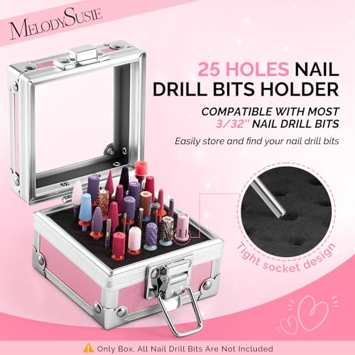 Nail Drill Bit Holder Case with 25 Holes, Portable & Dustproof