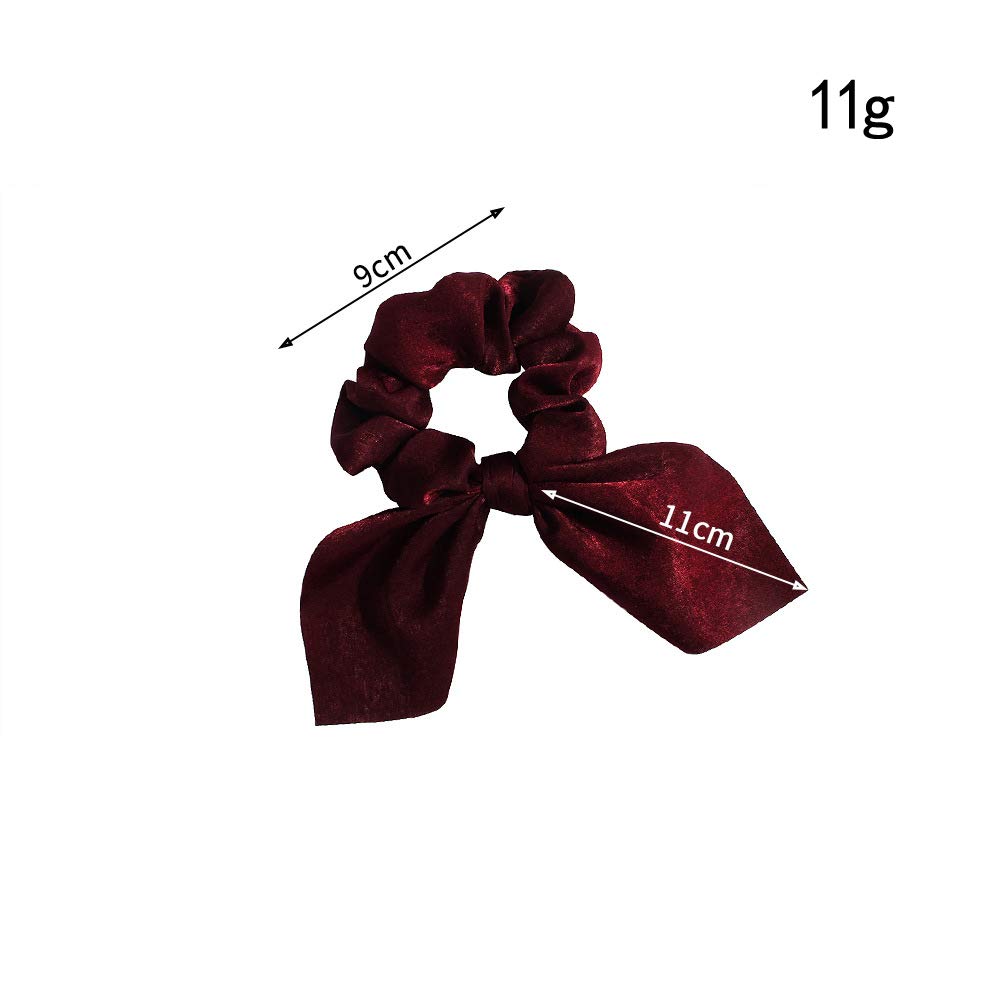 Solid Colors Hair Scrunchies Cute Bunny Ears Hair Ties Ponytail Holders with Bow Women Girls (4 Colors-D-Red wine,Dark green,Navy blue,Maroon)