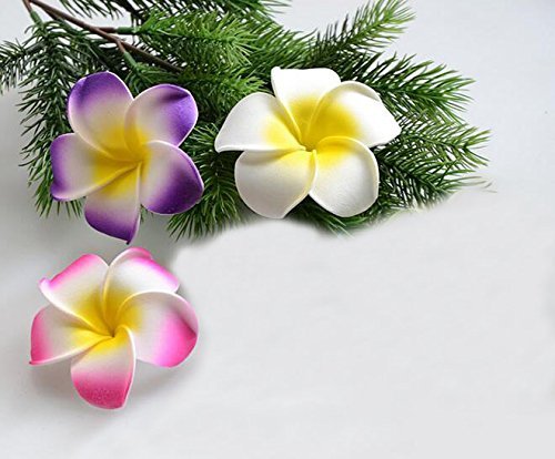 12PCS Women Girls 2.36" Hawaiian Hawaii Bohemia Style Plumeria Foam Flower Hair Clips Decoration Hair Barrette Hairpin For Bridal Wedding Party Beach Holiday (Purple)