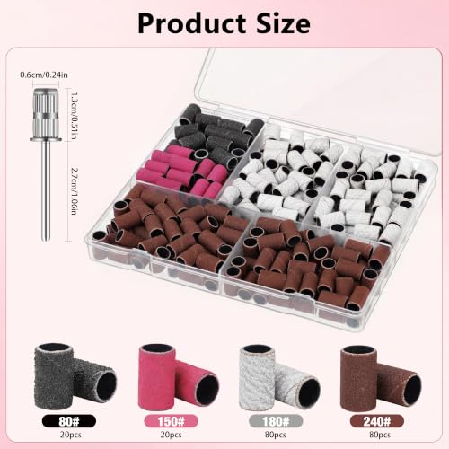 200 Pcs Nail Drill Bits Sanding Bands Set - Grits 80, 150, 180, 240
