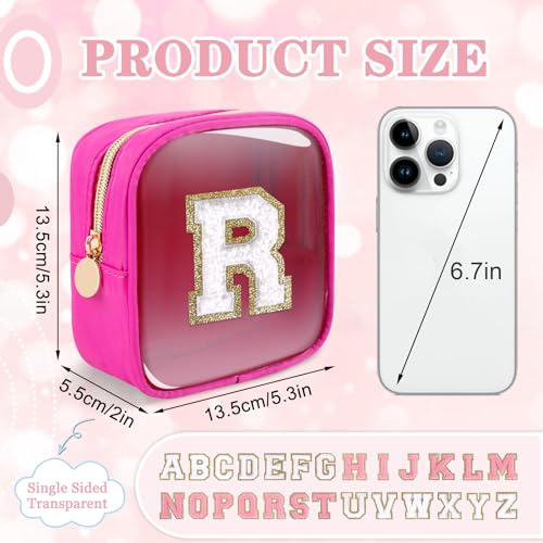 Personalized Clear Makeup Bag with Chenille Initials - Hot Pink