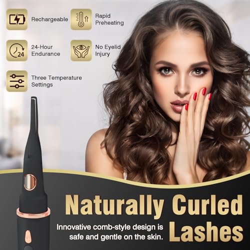 USB-Rechargeable Heated Eyelash Curler with LED Display - 3 Temp Settings, Mini Design, Safe Curling for Long-Lasting Natural Lashes