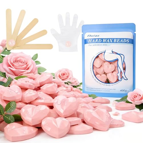 Chulan Hard Wax Beads, 400g Heart Hypoallergenic Wax Beans for Sensitive Skin, Unscented Waxing Bead for Coarse Hair Removal, Brazilian Waxing, Facial, Bikini, Legs, Armpits Women Home Pink