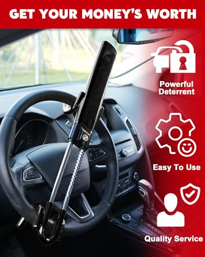 Tevlaphee Steering Wheel Lock Anti-Theft Car Device Heavy Duty Security Car Lock Antitheft Locking Devices Great Deterrent Adjustable Car Wheel Lock Anti Theft for Vehicle Truck with 3 Keys(Black)