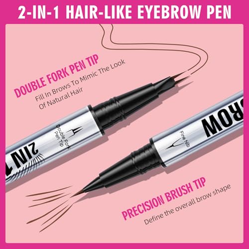 2 Pack Hair Like Eyebrow Pen Set, Long-Lasting Microblading Eye Brow Pencil for Natural Brows, 2-IN-1 Beginners & Daily Use Eyebrow Pencils for Women, Waterproof & Smudge-Proof Brow Tint