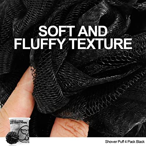 Black and White Bath Loofah Sponge Shower Pouf Mesh Puff Shower Ball for Men and Women