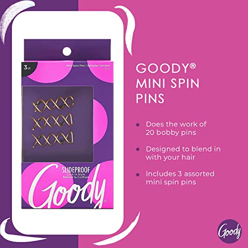Goody SlideProof Mini Spin Pins - 3 Count Hair Clips