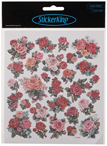 Tattoo King Classic Roses Multicolored Sticker Sheet 6.75x5.75"
