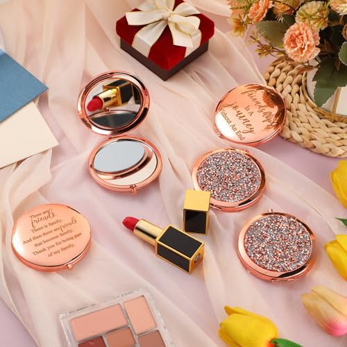 Geelin 6 Pcs Galentines Friendsgiving Gifts for Women Compact Mirror Bulk Rose Gold Pocket Mirror for Women BFF Sister Mom Wife Daughter Niece Grandma Friendship Birthday Gifts