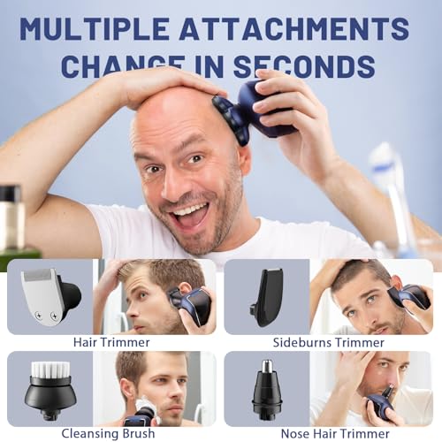 Head Shavers for Bald Men: 5-in-1 Electric Razor with 7D Floating Head & Double Blade - Waterproof Wet Dry Shaver, Travel Lock, LED Display (Deep Blue)