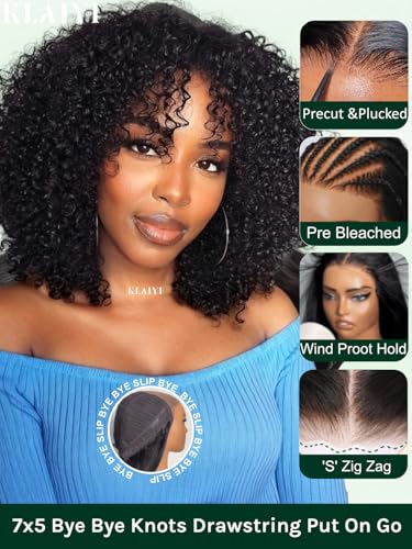KLAIYI 20-Inch Afro Kinky Curly Lace Front Wig - Glueless, Pre-Plucked