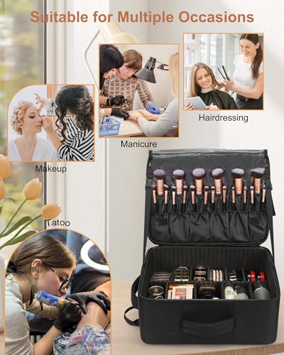 Relavel Extra Large Makeup Backpack with 4 Clear Bags & Brush Storage