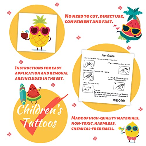 240 Pcs Summer Fruit Temporary Tattoos for Kids, Safety Waterproof Bulk Tattoos Stickers, Hawaiian Themed Tattoos Toys, Best Choice for Summer Party and Goody Bag Stuffers, 60 Different Designs