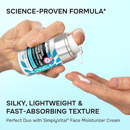 SimplyVital Collagen, Retinol & Hyaluronic Acid Serum - Anti-Aging Moisturizer for Face, Neck & D?collet? - Made in USA, Deep Moisturizing Skin Care Complex - Hydrating Facial Serum for Women, 1 fl.oz