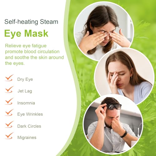 20 Packs Steam Eye Mask, Wormwood Steam Eye Masks Disposable, Self-Heating Relief Heated Eye Mask for Fatigue, Perfect for Home, Sleep, Spa & Travel