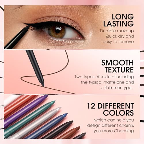 LANGMANNI 12-Piece Colorful Eyeliner Pencil Set – Waterproof & Long-Lasting