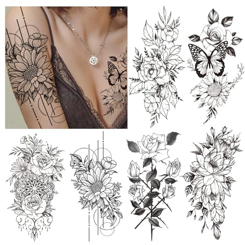 Cerlaza Flower Temporary Tattoos for Women, 10 Sheets