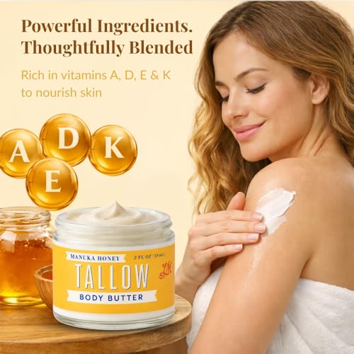 Manuka Honey + Rosehip Tallow 2oz Body Butter - Deeply Nourishing & Repairing Natural Skincare