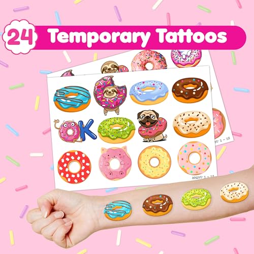 48-Piece Donut Party Favor Bundle - Temporary Tattoos & Slap Bracelets