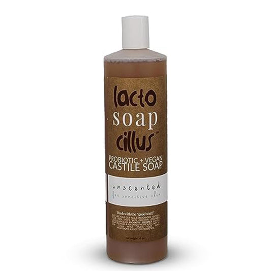 Probiotic+Vegan Castile Soap Lactosoapcillus - Naturally Refreshing Multi-Purpose Liquid Soap - Scent Unscented - Plant-Based Ingredients with Probiotics - No Artificial Fragrances (16oz)