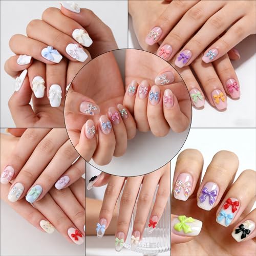 LERBOU 5-Box Nail Art Kit with 24-Color Resin Rhinestones Flowers & Bowknot Decorations