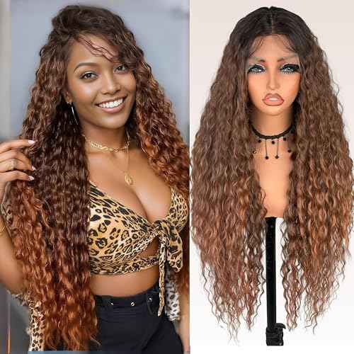 ZadaBelly 32 Inch Long Deep Curly Wavy Lace Front Synthetic Wig 13x4 T part HD Transparent Glueless Lace wig Heat Resistant Fiber Pre Plucked Hairline with Baby Hair for Women