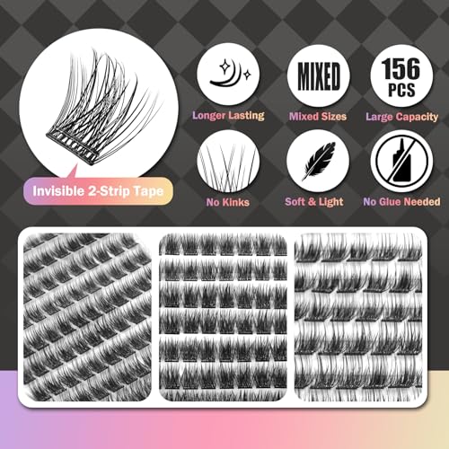Self Adhesive Eyelash Clusters - 156 Pcs Mixed Sizes