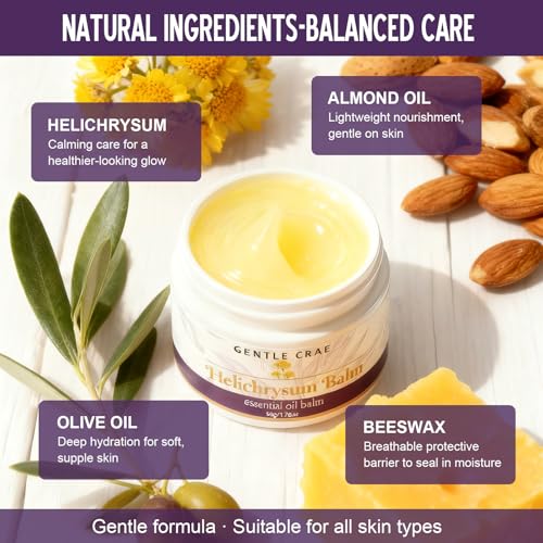Extracts Helichrysum Balm ? Moisturizing Helichrysum Essential Oil Balm, Beeswax & Almond Oil, Multipurpose Salve for Dry & Irritated Skin, Stretch Marks, Scars, Hydrating Relief, 1.76oz