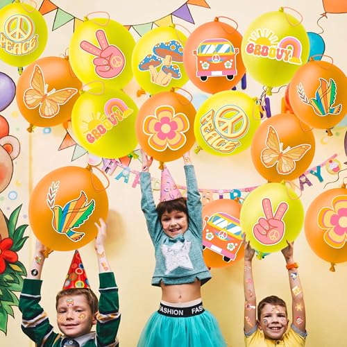 72 Pc Groovy Party Favors Kit - Punch Balloons & Tattoos