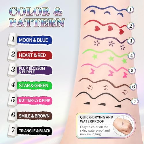 7-Color Dual-Ended Eyeliner Stamp Pen Kit with Liquid Liner
