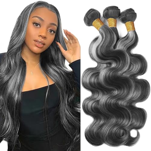 P1B Gray Body Wave Human Hair Bundles - 20 22 24 Inch