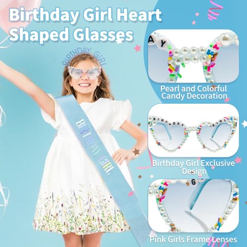 Birthday Girl Sash Headband Tiara Crown Sunglasses Set