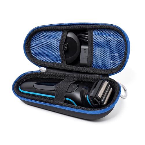 Nincha Electric Razor Case for Braun Series 3, 5, 7, 9 Shavers, Hard Shell EVA Travel Case with Charger Storage, Shaver Protective Carrying Case with Carabiner, Black&blue, 18.8 x 18 x 3.8 cm