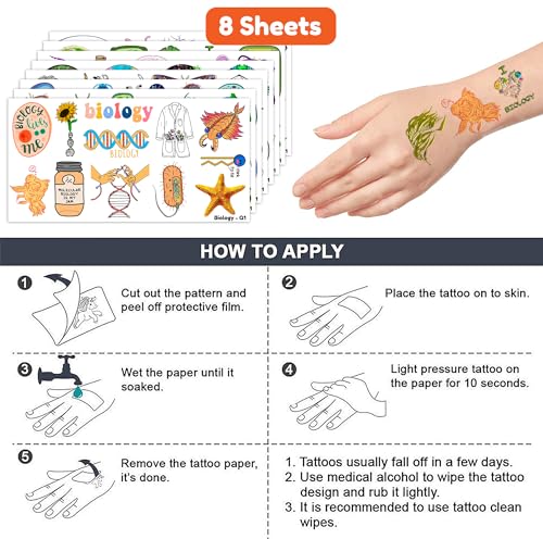 96 PCS Biology Temporary Tattoos - Science Cell Lab Party Favors