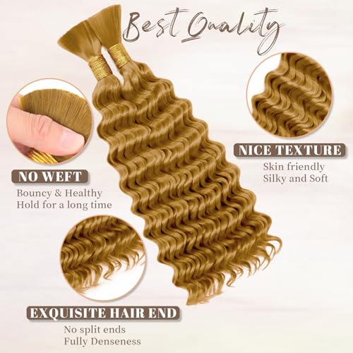 Biifoum Deep Wave Water Bulk Braiding Hair 18in Honey Blonde 2 Bundles, 200g