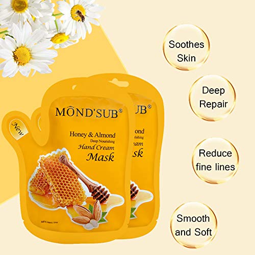 MOND'SUB Honey & Almond Hydrating Hand Mask Gloves for Dry Hands - 5 Pairs