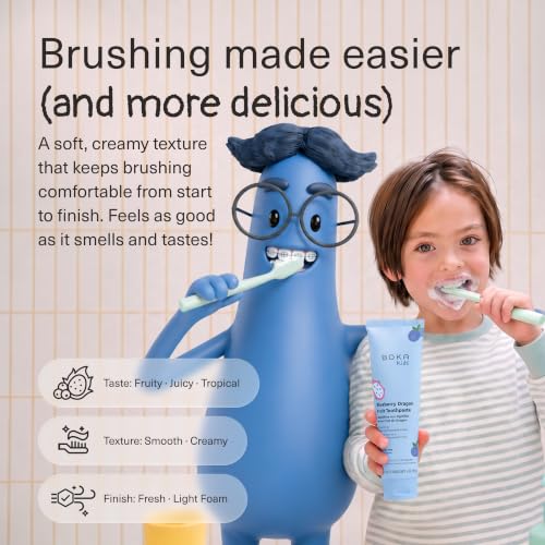 Boka Nano-Hydroxyapatite Fluoride-Free Kids Toothpaste, Blueberry Dragon Fruit, 4 oz