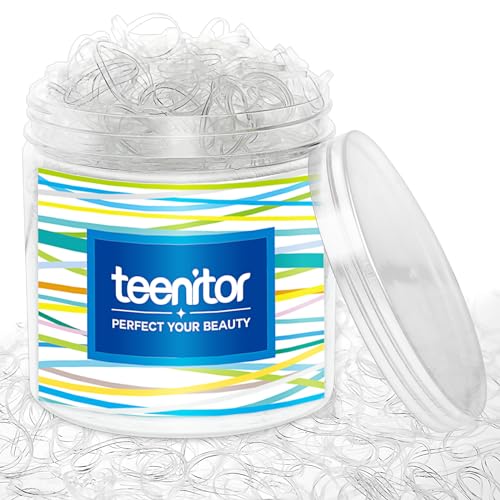 Teenitor Clear Elastic Hair Bands, 2000pcs Mini Hair Rubber Bands, Hair Ties, Soft Hair Elastics Ties, 2mm in Width and 30mm in Length