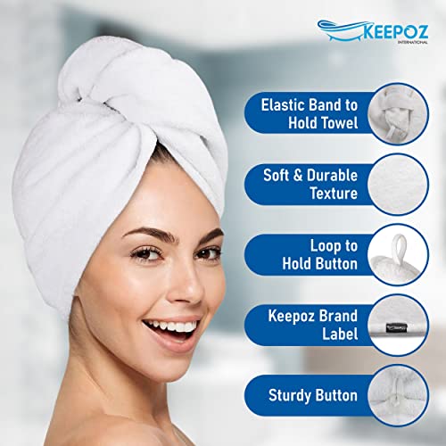 KEEPOZ Cotton Hair Towel Wrap with Button - Quick Dry
