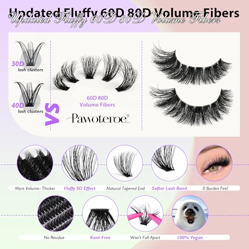 Lash Extension Kit DIY Full Thick Lash Clusters Eyelash Extension Kit 280pcs Individual Lashes Kit with Lash Bond and Seal, Lash Remover, Lash Tweezers for Self Use (Mink 60D&80D, 10-18mm, All Kit)